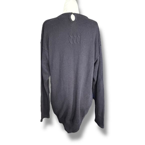 Vintage 90s Marisa Christina Black Knit Crewneck Crest Coat of Arms Sweater - Picture 5 of 13